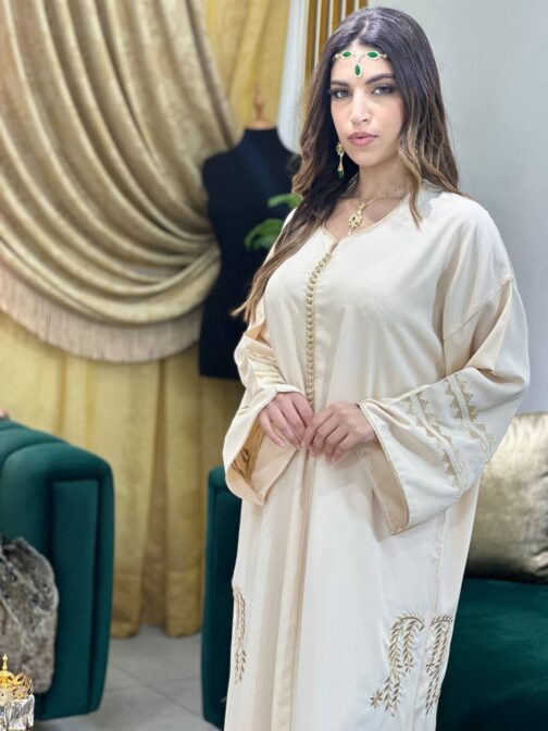 Vêtement féminin marocain gandoura en soie brodée